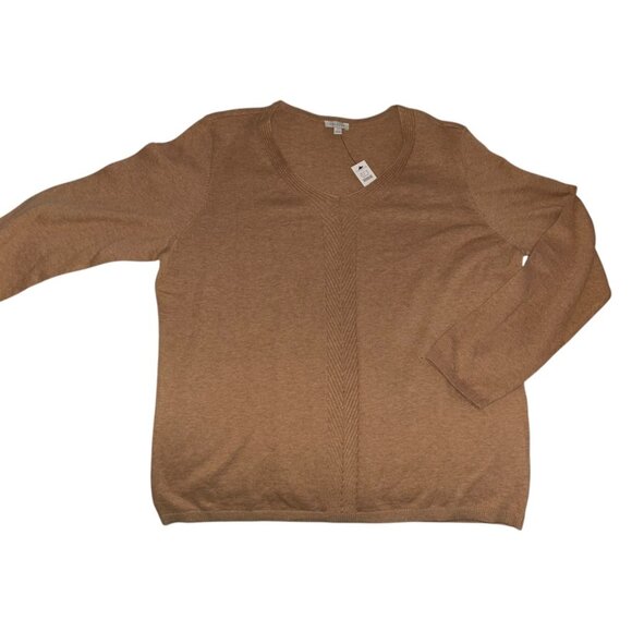 talbots NEW NWT camel herringbone knit crew neck sweater L - Picture 1 of 4